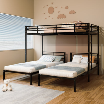 Triple Bunk Bed for Kids,3 Bed Bunk Beds for 3,Metal Triple Bunk Beds,Separates Into 3 Twin Beds,Noise Reduced Structure,Black