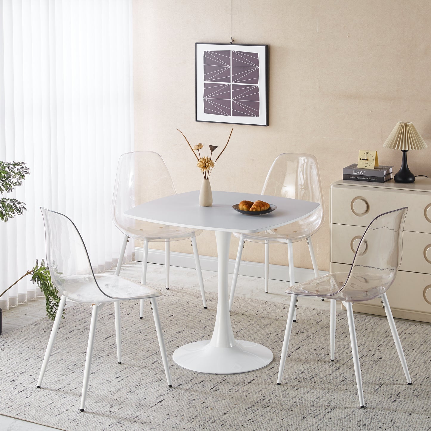 1+4,5pieces dining set, Table metal leg Mid-century Dining Table for 4-6 people With MDF Table Top, Pedestal Dining Table, End Table Leisure Coffee Table