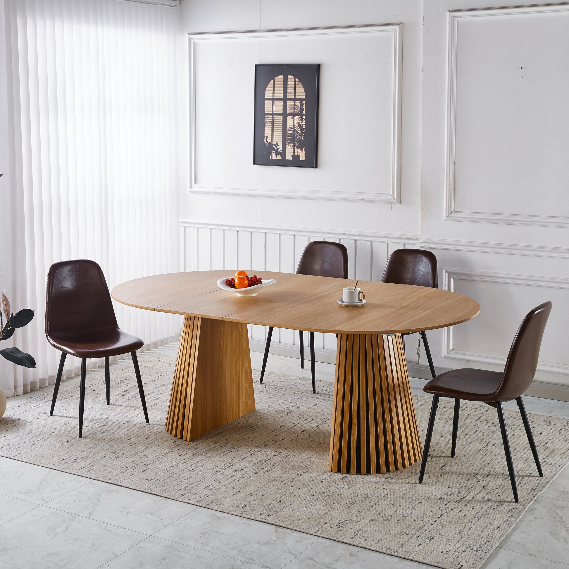 1+4,5pieces dining set, Table metal leg Mid-century Dining Table for 4-6 people With MDF Table Top, Pedestal Dining Table, End Table Leisure Coffee Table
