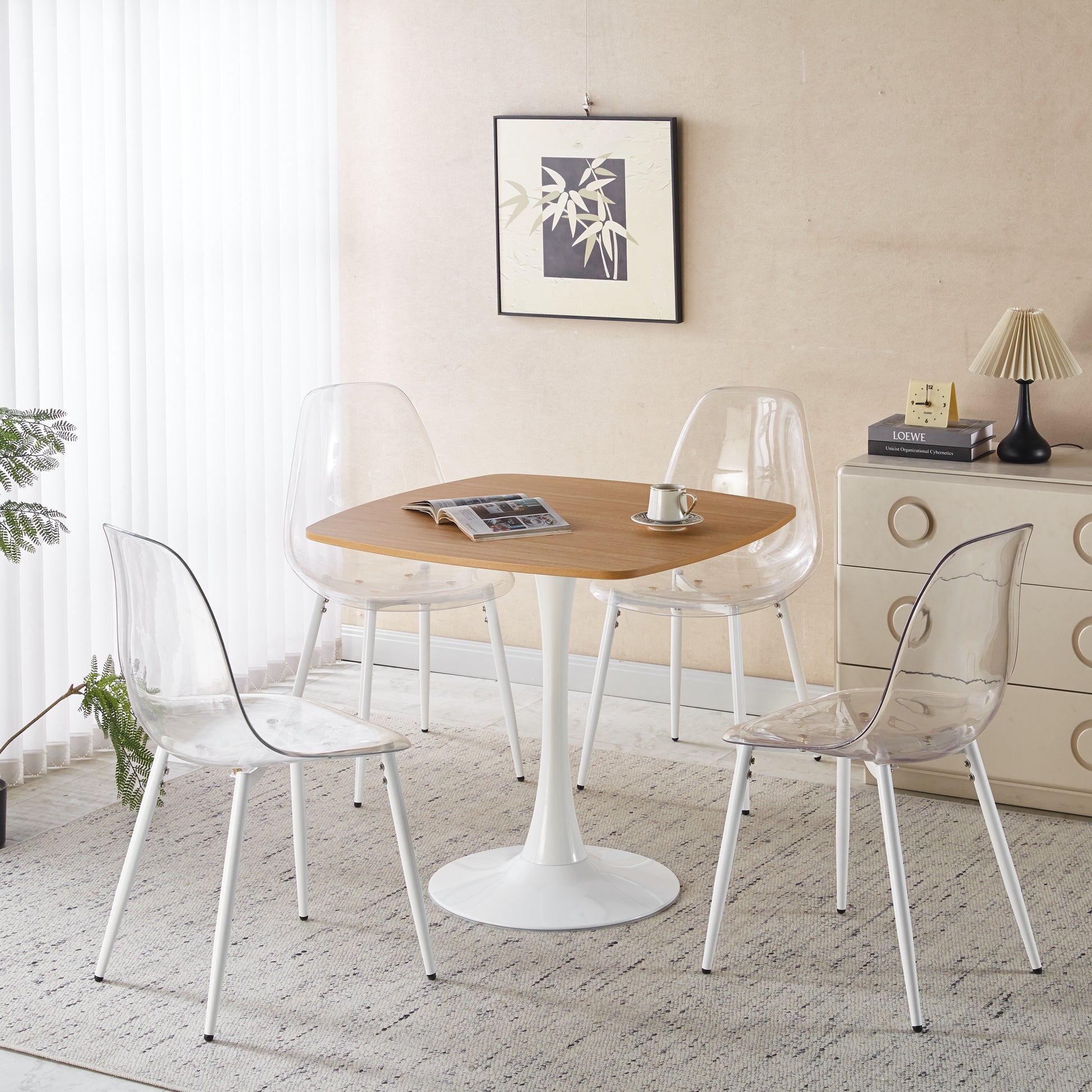 1+4,5pieces dining set, Table metal leg Mid-century Dining Table for 4-6 people With MDF Table Top, Pedestal Dining Table, End Table Leisure Coffee Table,white SET