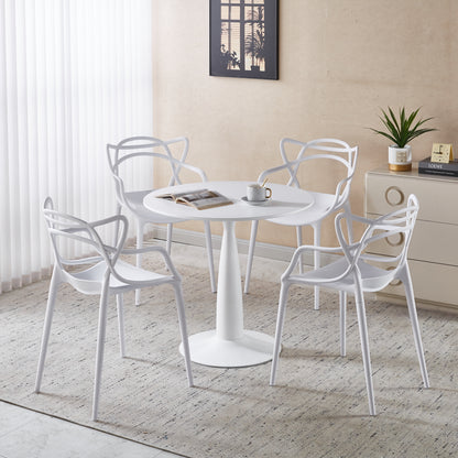 1+4,5pieces dining set, Table metal leg Mid-century Dining Table for 4-6 people With MDF Table Top, Pedestal Dining Table, End Table Leisure Coffee Table,white SET