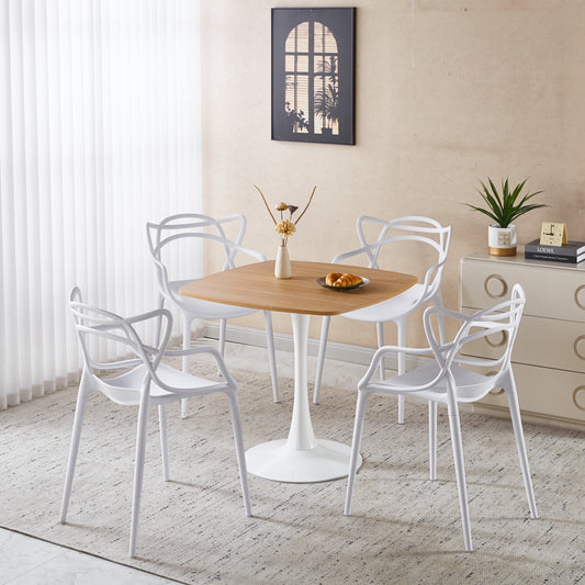 1+4,5pieces dining set, Table metal leg Mid-century Dining Table for 4-6 people With MDF Table Top, Pedestal Dining Table, End Table Leisure Coffee Table,white SET