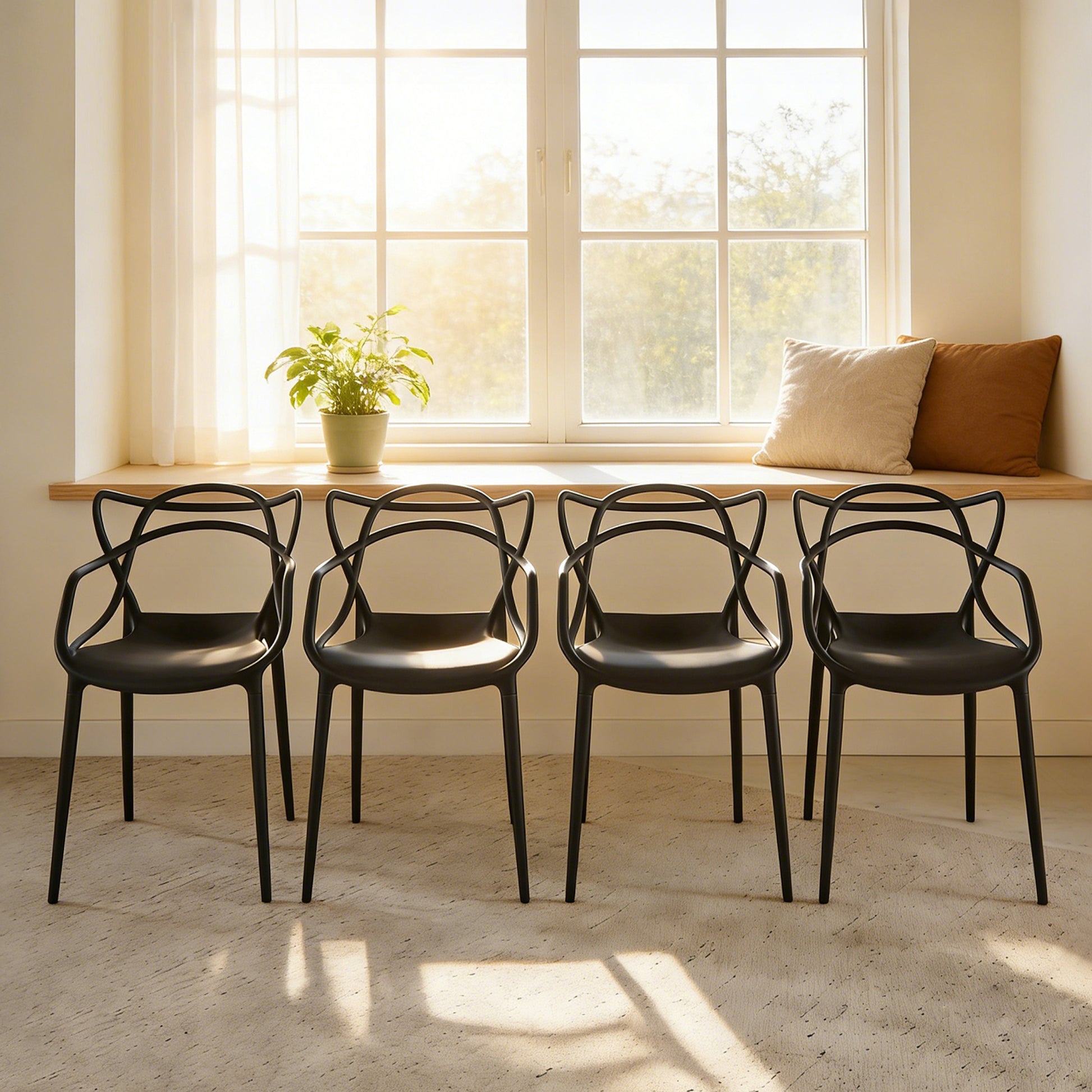 Mid-Century Dining Table Set - 4-6 People, Black MDF