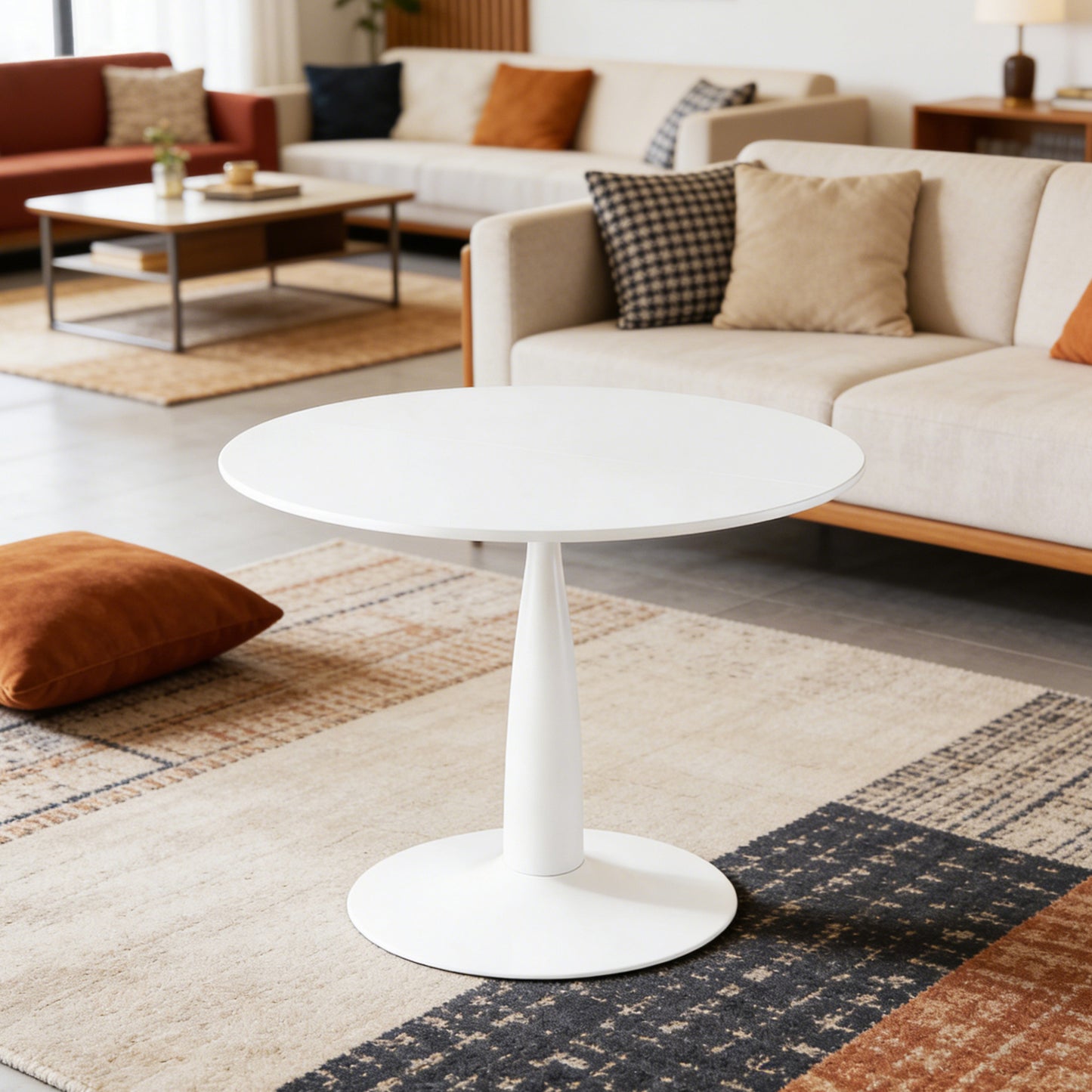 Matte White Mid-Century Dining Table - 4-6 People