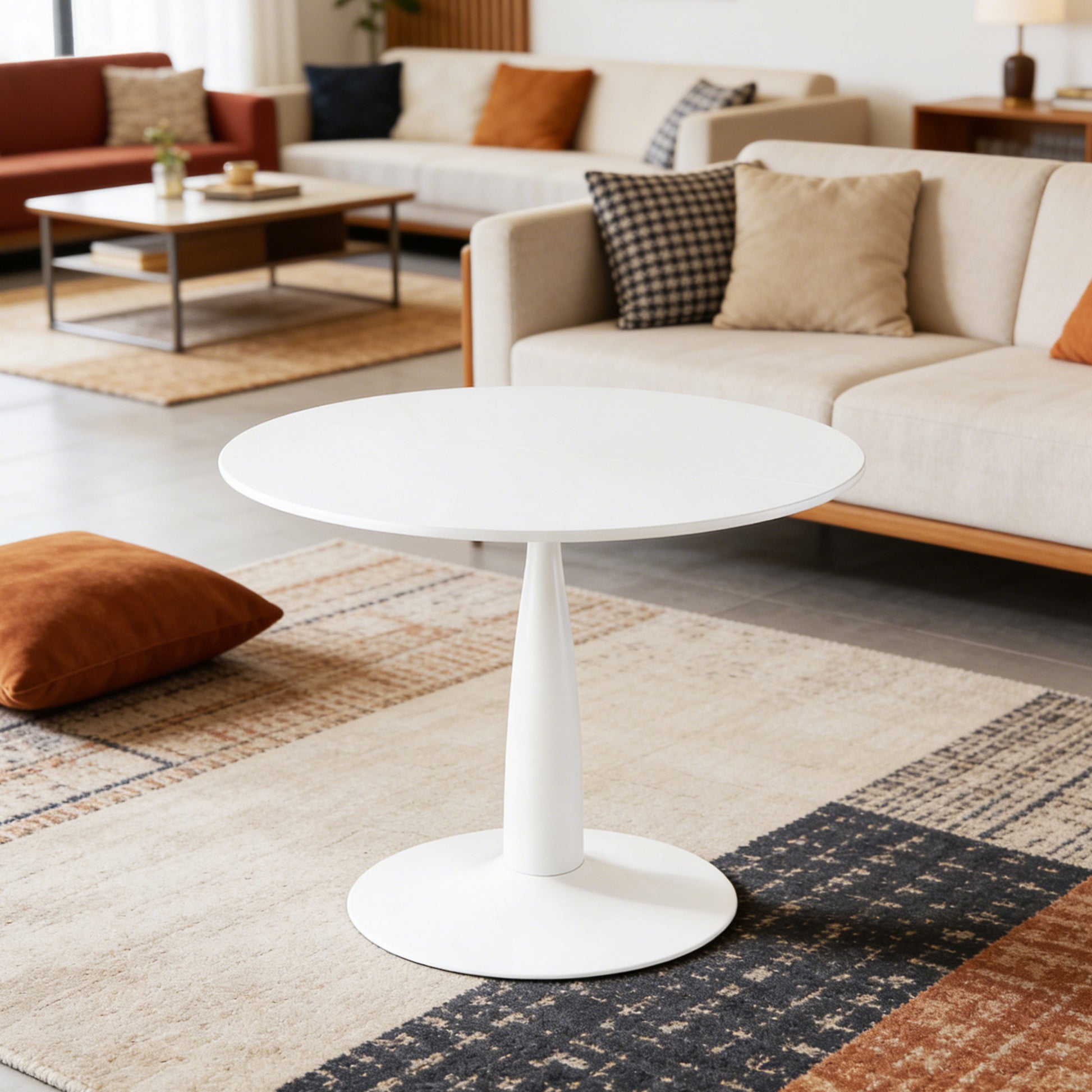 Matte White Mid-Century Dining Table - 4-6 People