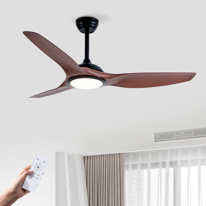 52 Inch  ABS Blades  Ceiling Fan With Light Kit ( LED Light Source),DC 6 Speed ,Remote Control,Adjustable Height Ceiling Fan for Patio Living Room, Bedroom, Office,Indoor.(( Matte Black + Wood)