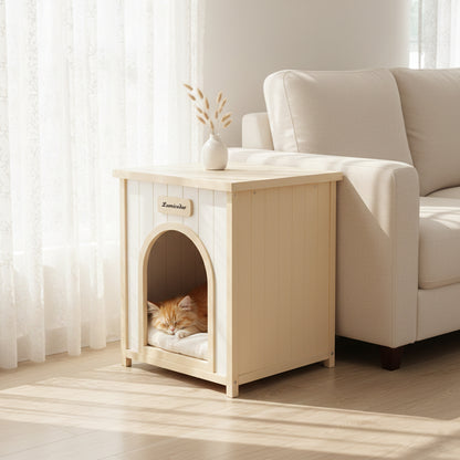 Modern Indoor Wooden Dog House with Removable Cushion – Solid Cedar Pet House for Small Dogs & Cats, Furniture-Grade Scandinavian Design