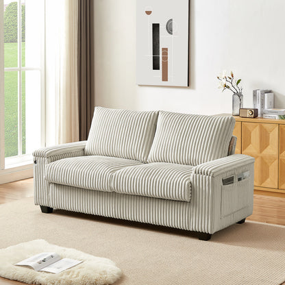 71" Plush Corduroy Sofa - Storage & USB Port