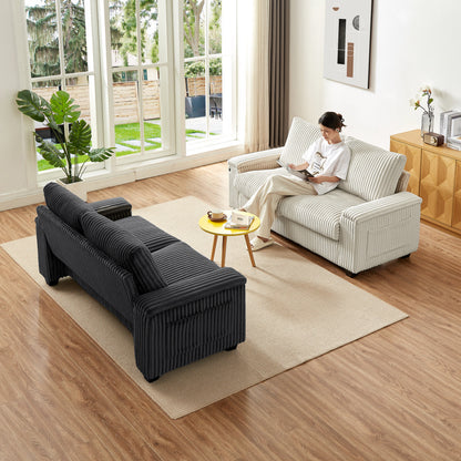 71" Plush Corduroy Sofa - Storage & USB Port