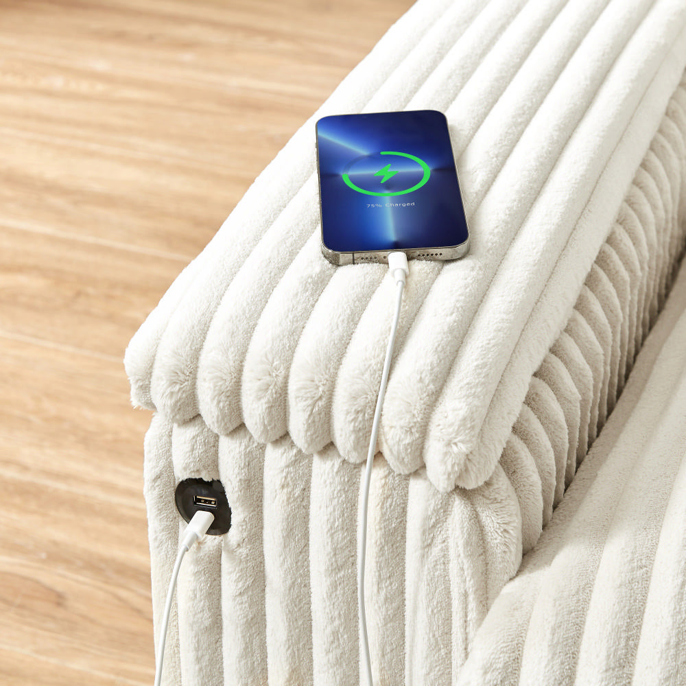 71" Plush Corduroy Sofa - Storage & USB Port