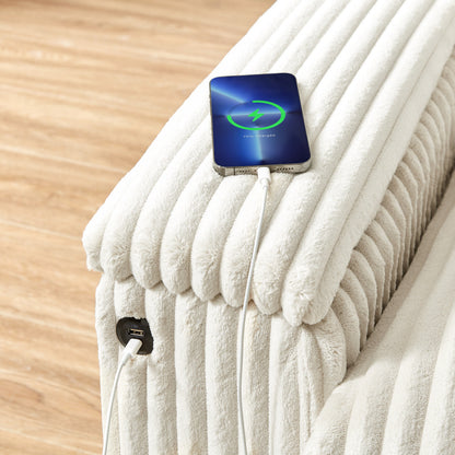 71" Plush Corduroy Sofa - Storage & USB Port