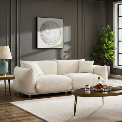 White Sherpa Loveseat Sofa - 2 Seat, Metal Legs for Living Room