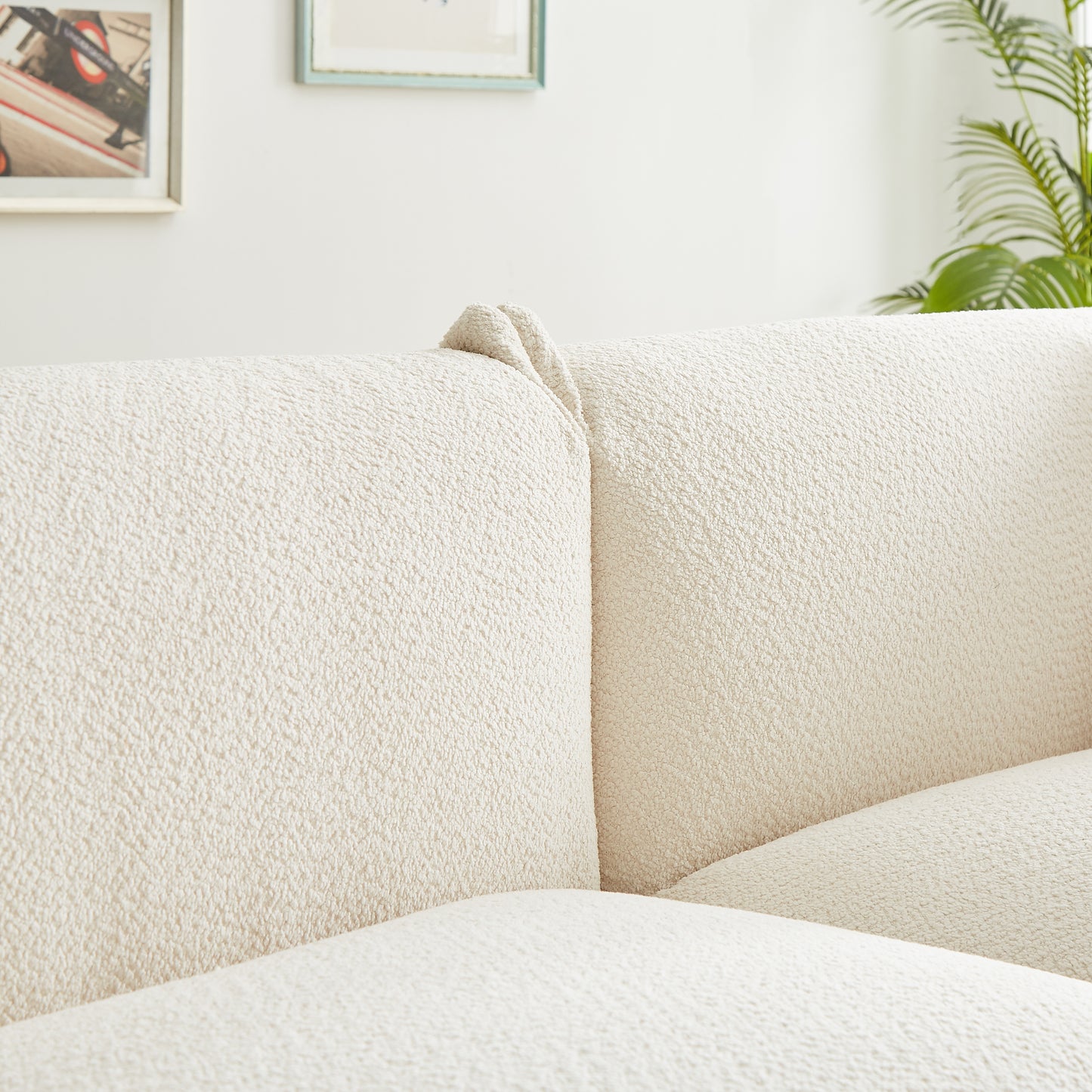 White Sherpa Loveseat Sofa - 2 Seat, Metal Legs for Living Room