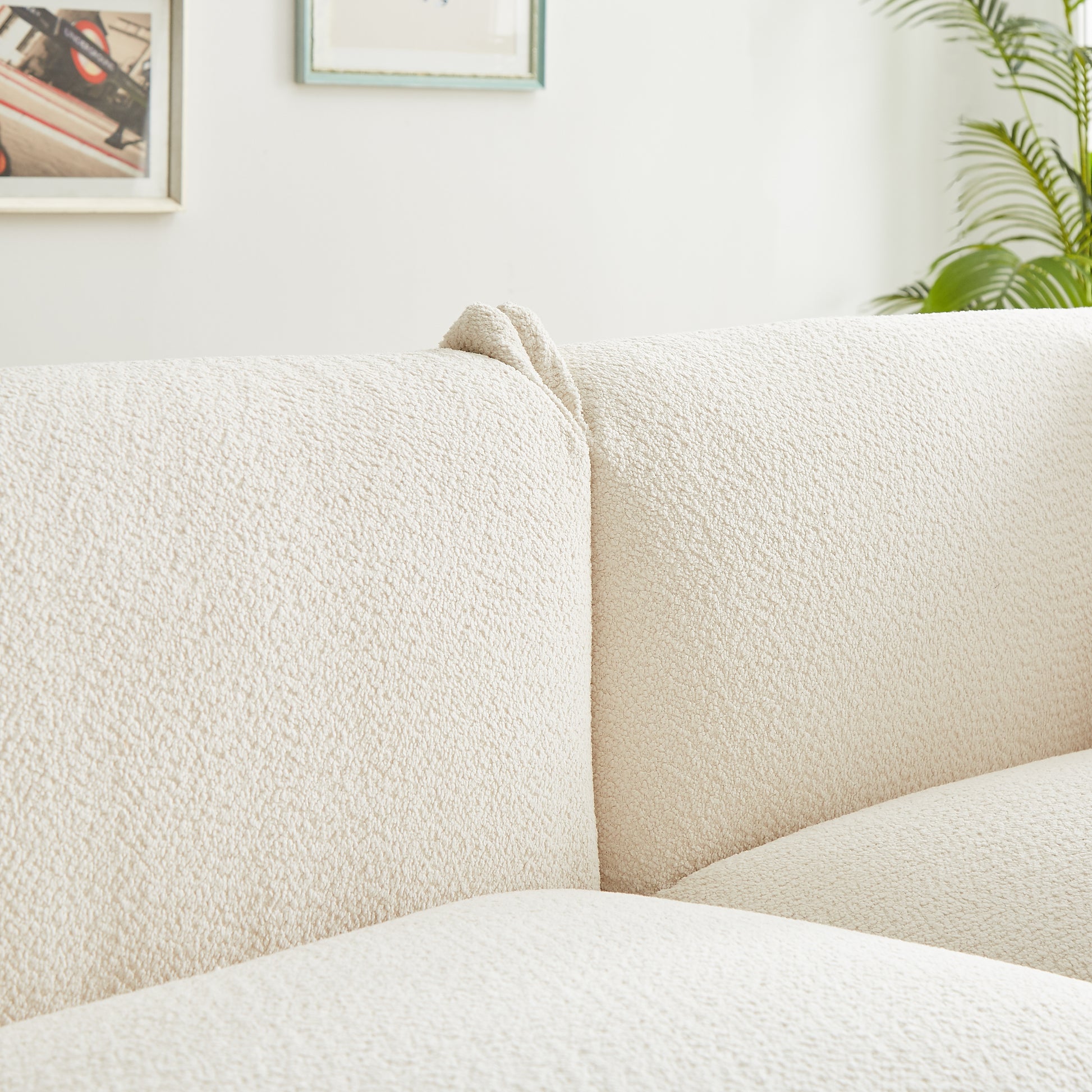 White Sherpa Loveseat Sofa - 2 Seat, Metal Legs for Living Room