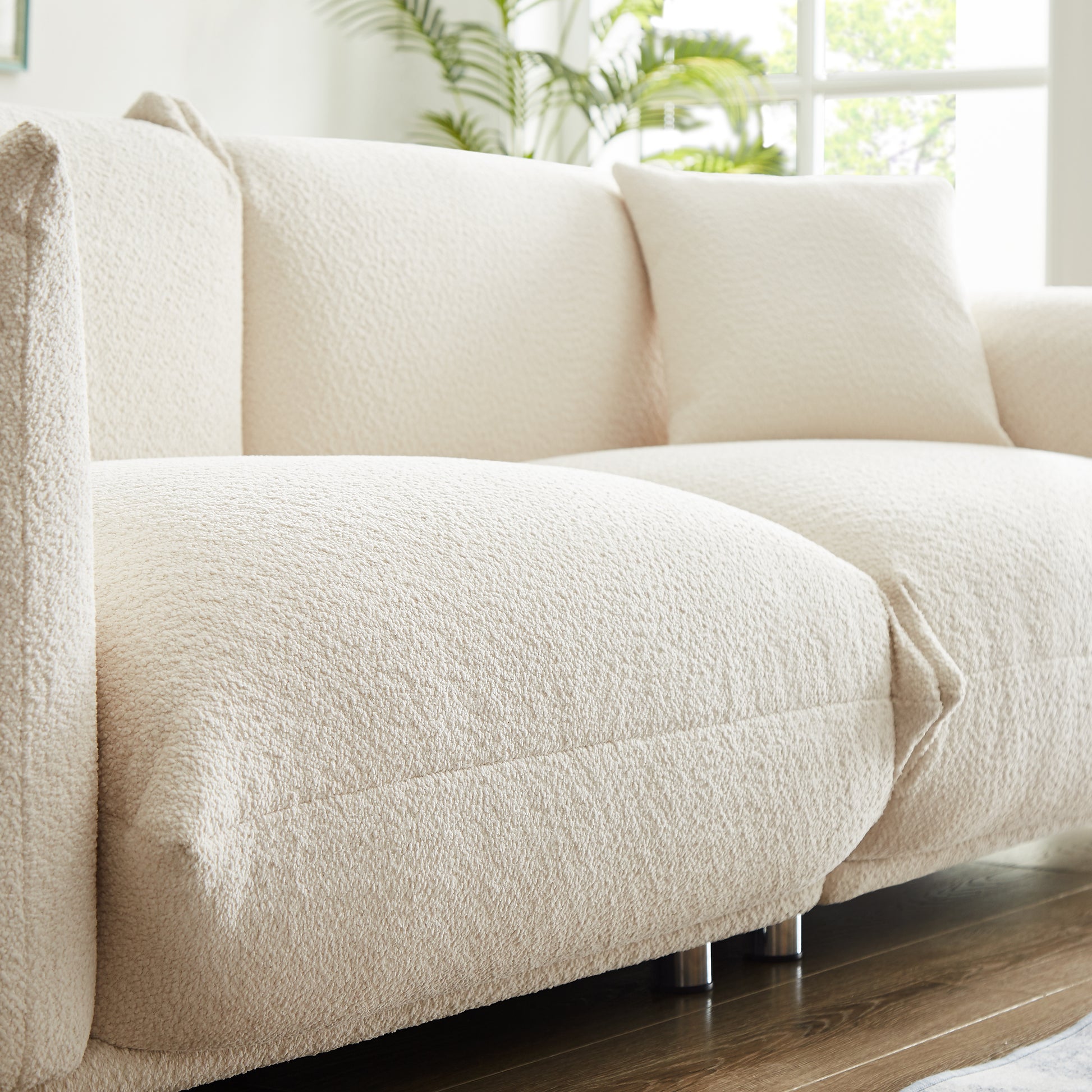 White Sherpa Loveseat Sofa - 2 Seat, Metal Legs for Living Room