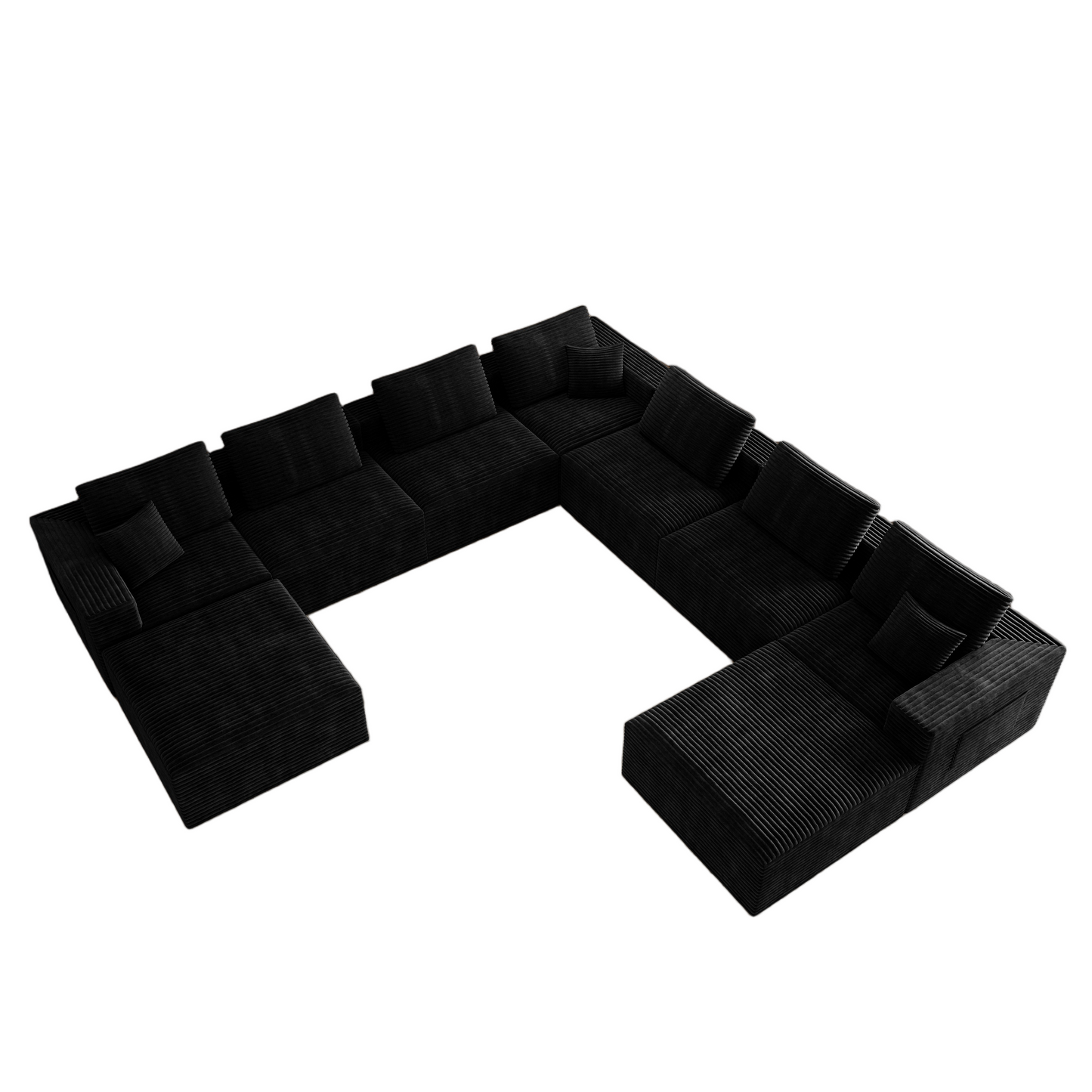 9 Seat Black Foam Sectional Sofa - Corduroy Fabric for Living Room
