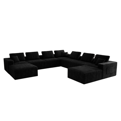 9 Seat Black Foam Sectional Sofa - Corduroy Fabric for Living Room