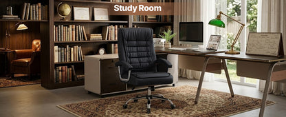 Executive Office Chair Black PU Leather - Ergonomic Swivel Desk Chair