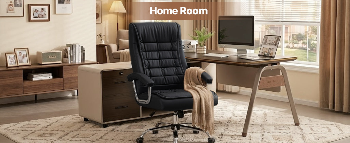 Executive Office Chair Black PU Leather - Ergonomic Swivel Desk Chair