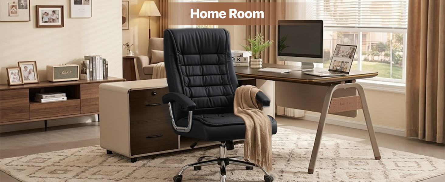 Executive Office Chair Black PU Leather - Ergonomic Swivel Desk Chair