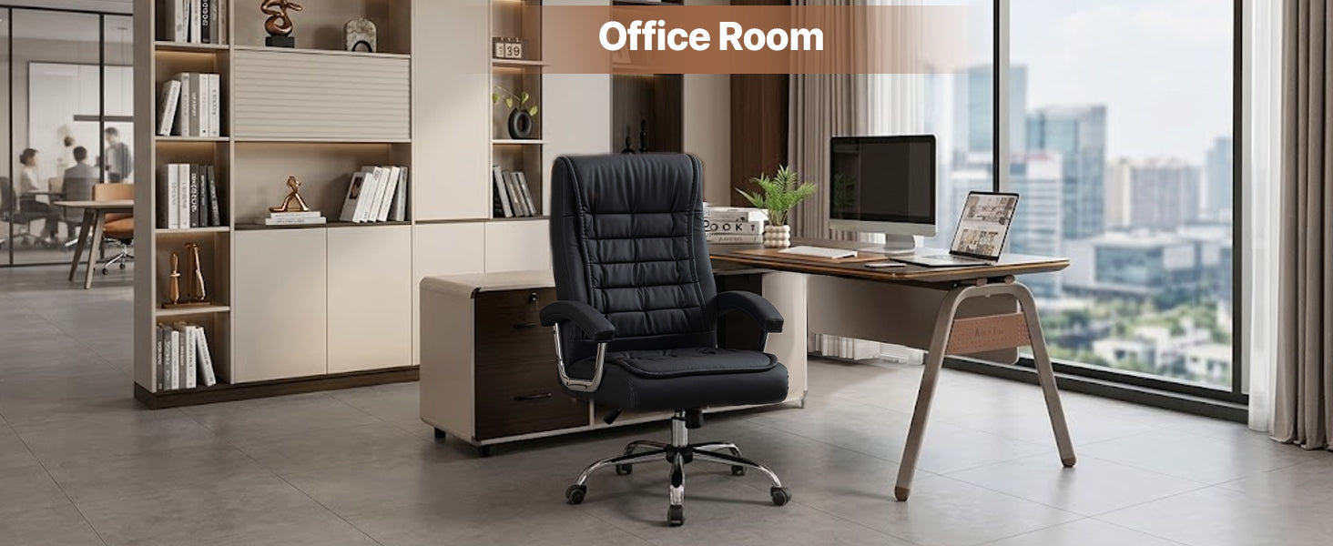 Executive Office Chair Black PU Leather - Ergonomic Swivel Desk Chair