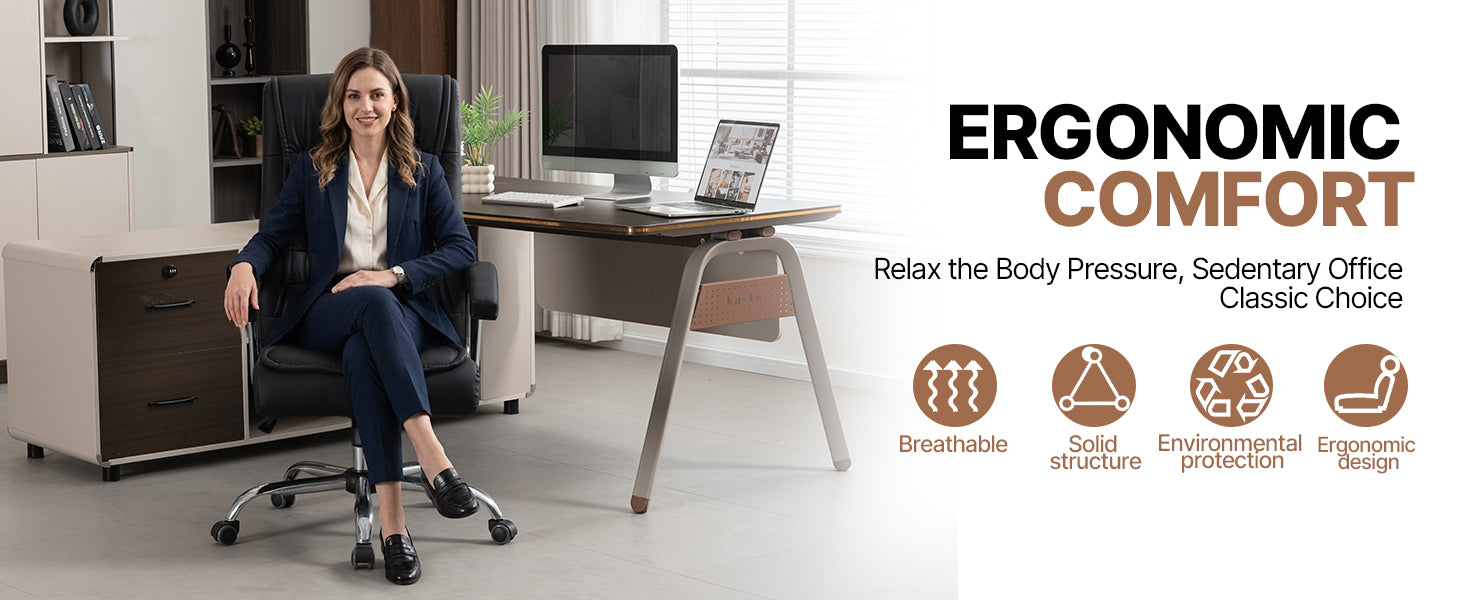 Executive Office Chair Black PU Leather - Ergonomic Swivel Desk Chair