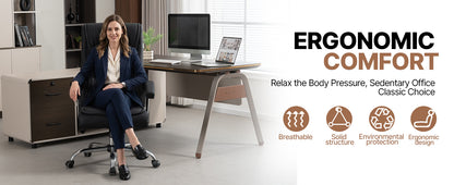 Executive Office Chair Black PU Leather - Ergonomic Swivel Desk Chair