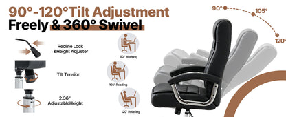 Executive Office Chair Black PU Leather - Ergonomic Swivel Desk Chair