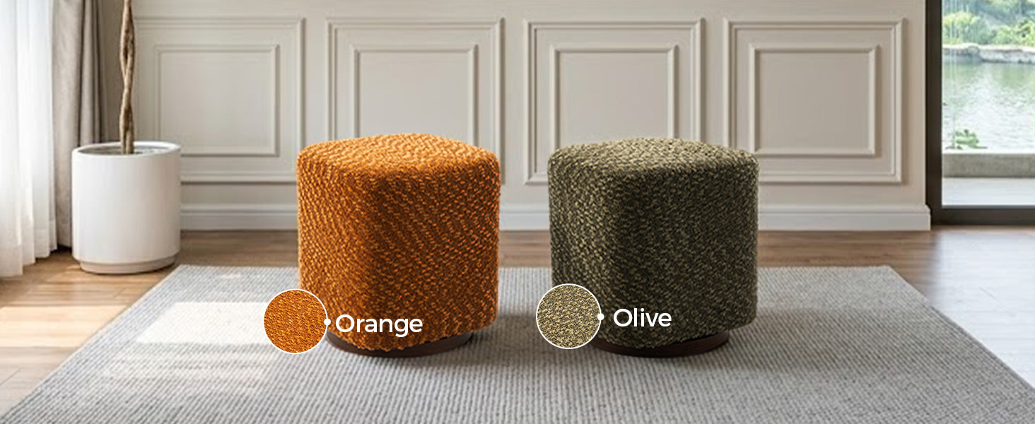 Olive Polyester Swivel Vanity Stool - Makeup Chair & Footrest for Bedroom