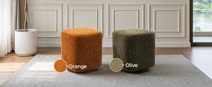Olive Polyester Swivel Vanity Stool - Makeup Chair & Footrest for Bedroom