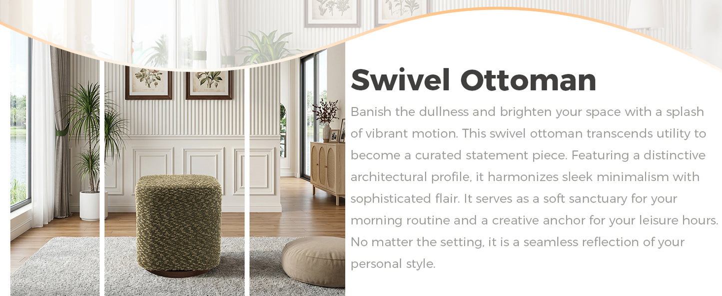 Olive Polyester Swivel Vanity Stool - Makeup Chair & Footrest for Bedroom