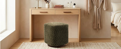 Olive Polyester Swivel Vanity Stool - Makeup Chair & Footrest for Bedroom