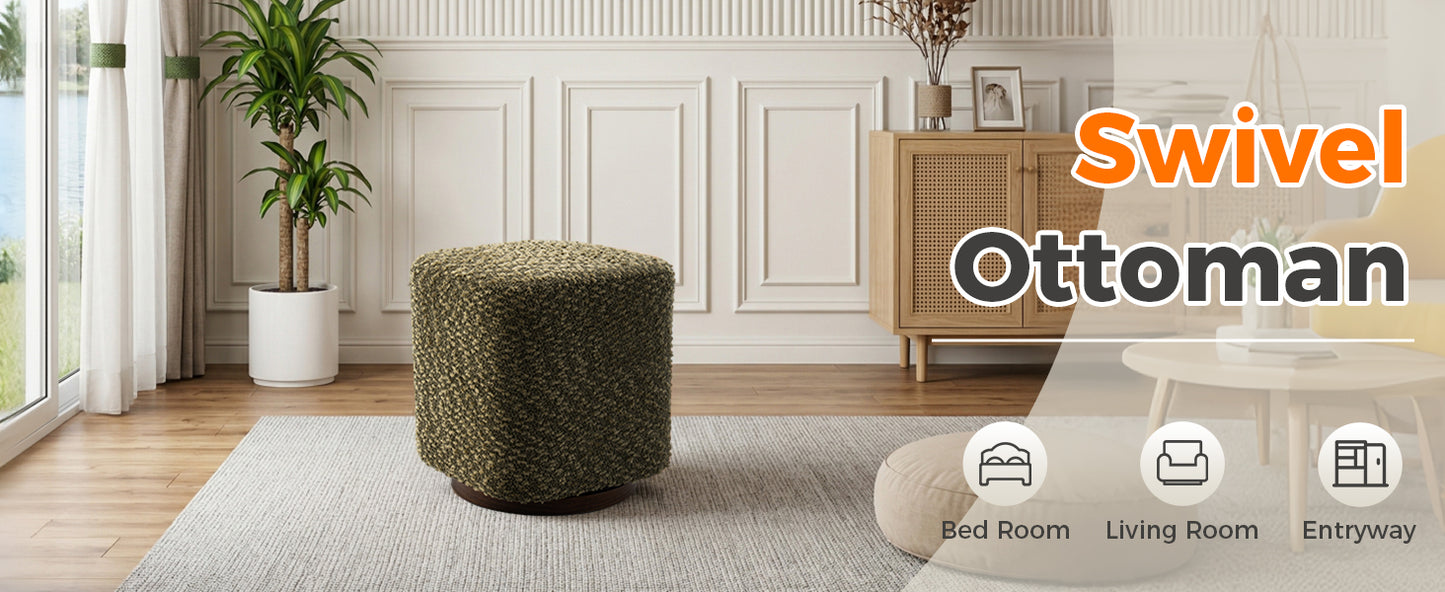 Olive Polyester Swivel Vanity Stool - Makeup Chair & Footrest for Bedroom