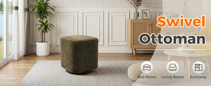 Olive Polyester Swivel Vanity Stool - Makeup Chair & Footrest for Bedroom