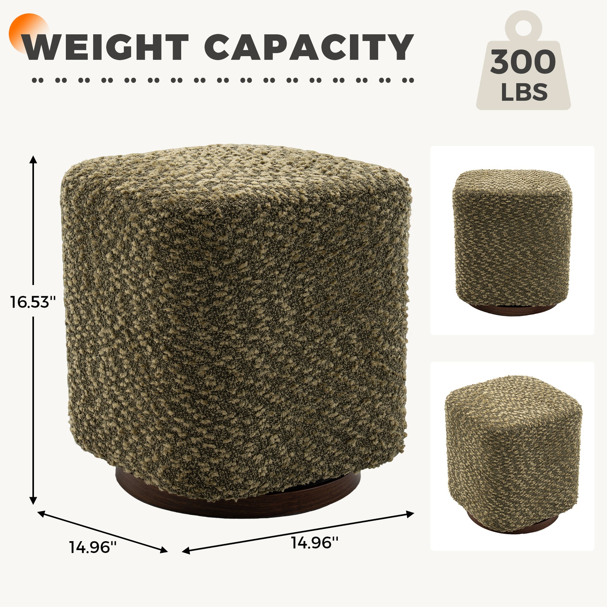 Olive Polyester Swivel Vanity Stool - Makeup Chair & Footrest for Bedroom