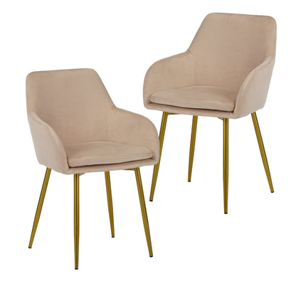 Velvet dining chair set, 2 pieces, dining chairs with gold metal legs, modern padded dining chairs suitable for dining rooms, kitchens, and vanity tables (Beige)