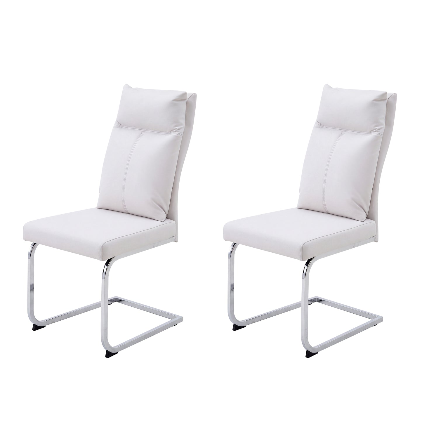 Dining chair set (2 pieces) modern leather imitation soft cushion dining chair, with soft cushion backrest and electroplated legs, suitable for kitchen/living room/dining room, white