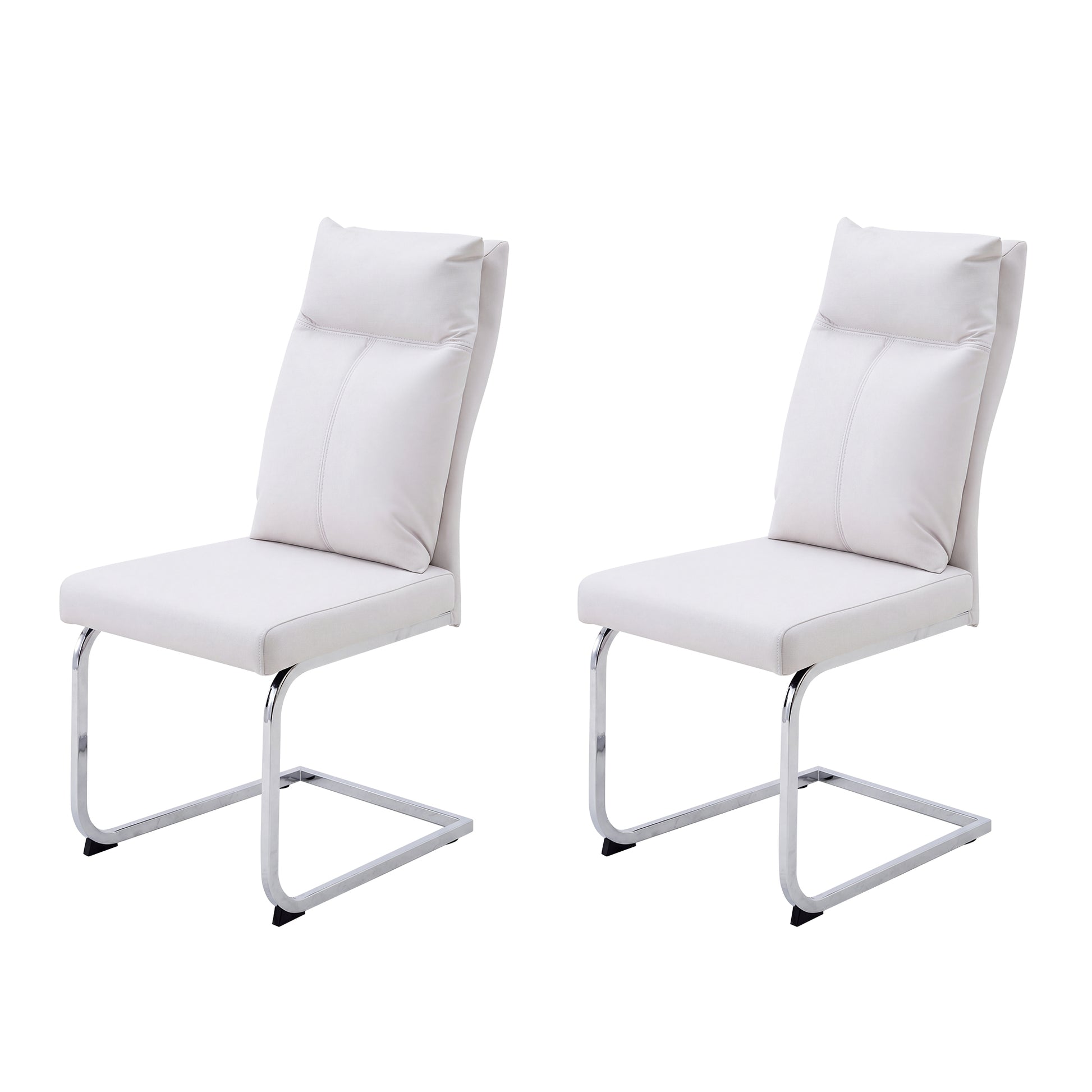 Dining chair set (2 pieces) modern leather imitation soft cushion dining chair, with soft cushion backrest and electroplated legs, suitable for kitchen/living room/dining room, white