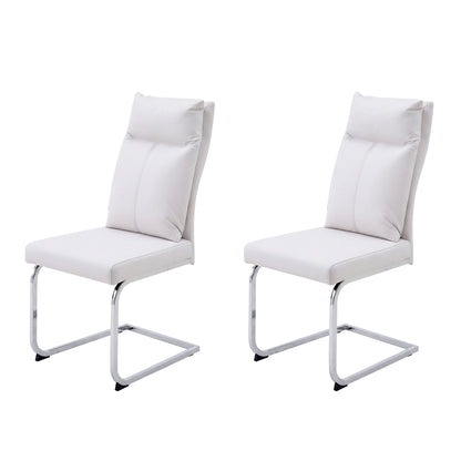 Dining chair set (2 pieces) modern leather imitation soft cushion dining chair, with soft cushion backrest and electroplated legs, suitable for kitchen/living room/dining room, white