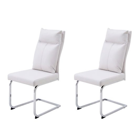 Dining chair set (2 pieces) modern leather imitation soft cushion dining chair, with soft cushion backrest and electroplated legs, suitable for kitchen/living room/dining room, white