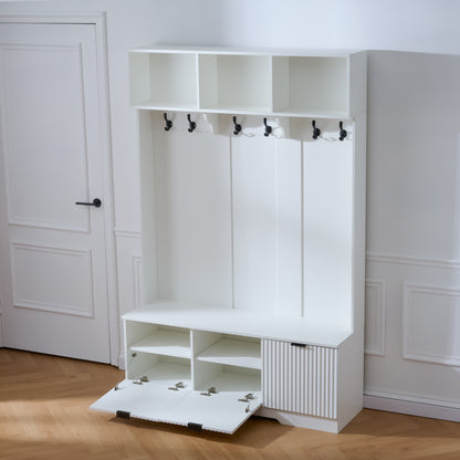 White 5-in-1 Hall Tree with Bench & Shoe Storage