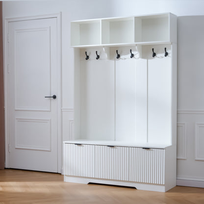 White 5-in-1 Hall Tree with Bench & Shoe Storage