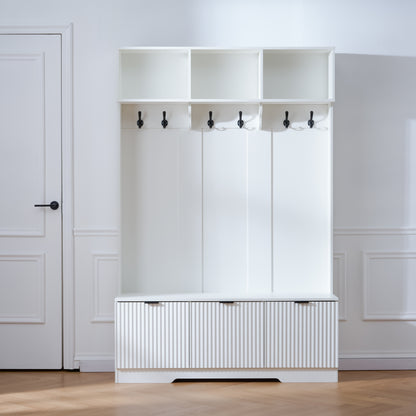 White 5-in-1 Hall Tree with Bench & Shoe Storage