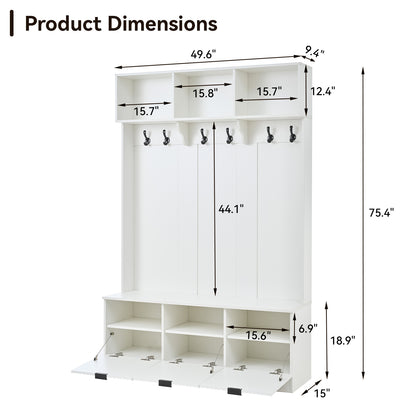 White 5-in-1 Hall Tree with Bench & Shoe Storage
