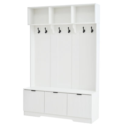 White 5-in-1 Hall Tree with Bench & Shoe Storage