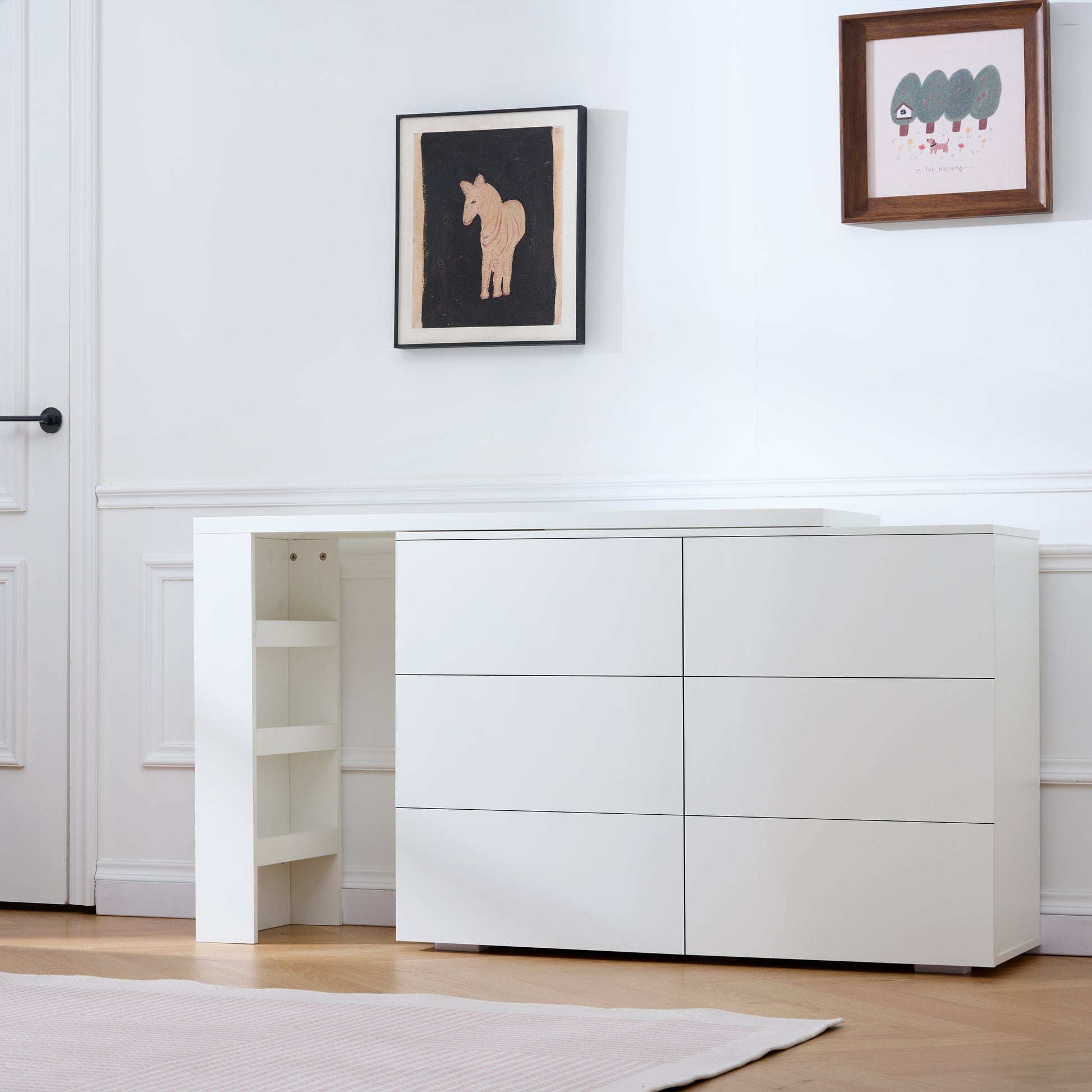 6-Drawer White Vanity Dresser Combo - L-Shaped Desk & Storage for Living Room