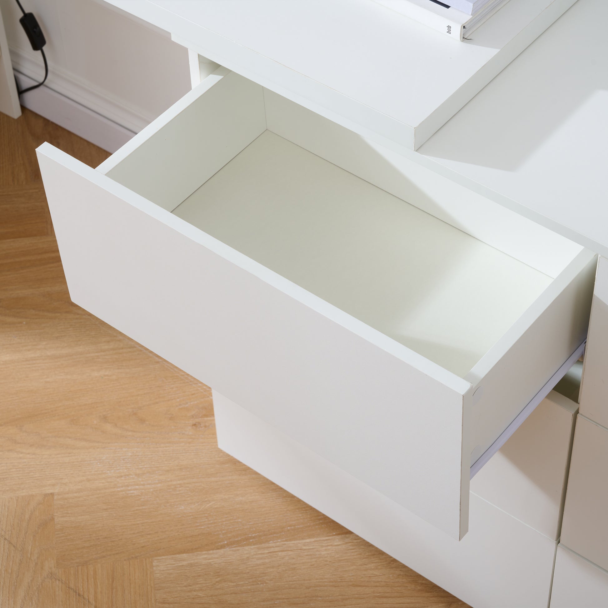 6-Drawer White Vanity Dresser Combo - L-Shaped Desk & Storage for Living Room