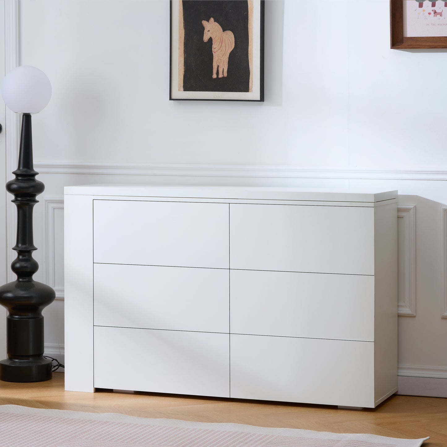 6-Drawer White Vanity Dresser Combo - L-Shaped Desk & Storage for Living Room