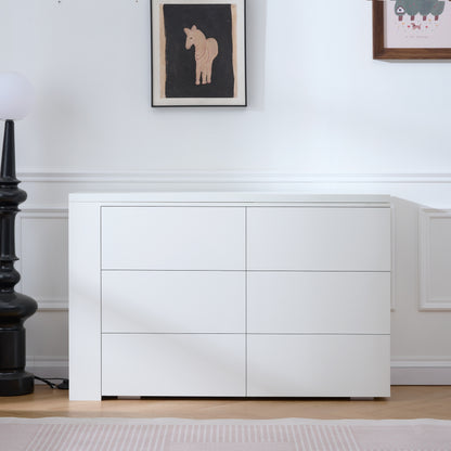 6 Drawer Vanity Dresser Combo with L-Shaped Desk,Wide Desktop & Deep Space,Wood Extendable Vanity Desk for Bedroom Dressing Room