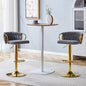 Set of 2 Modern Luxury Velvet Braided Bar Stool with Adjustable Height, Gold Metal Base & Woven Rope Backrest, Upholstered Swivel Bar Chair for Kitchen Island or Home Bar-Gray